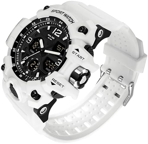findtime Militär Armbanduhr Herren, Analog Digital Sportuhr mit Alarm/Stoppuhr/ZweiZeitzonen/LED Harzarmband Laufuhr
