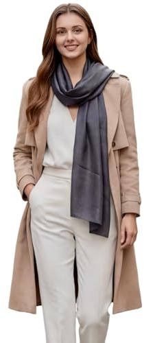 LA FERANI dam sidenscarf 100 % sidenhalsduk halsduk enfärgad vit svart 180 x 90 cm enfärgad för kostym formella tillfällen stola business style present för dig, Mörkgrå, 180x90