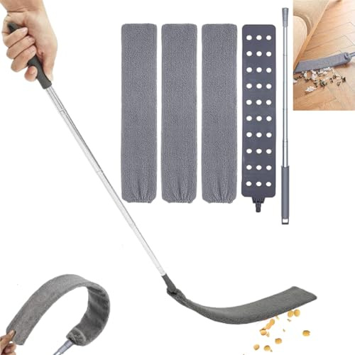 Ohphnt Gap Dust Cleaner Retractable Microfiber Gap Dust Brush,Retractable Gap Dust Cleaner,Flexible Flat Gap Duster,with Extension Pole Replacement Cloth Cover for Under Appliances Sofa Bed Furniture