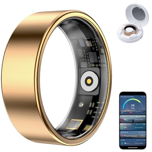 HPLSZCN Smart Ring, Size First, Health Ring No App Subscription, Heart Rate, Blood Oxygen, Fitness Monitor, Sleep Tracker, Women’s Health, Up to 7-Day Battery, Smart Rings for Men/Women (Gold, 7)