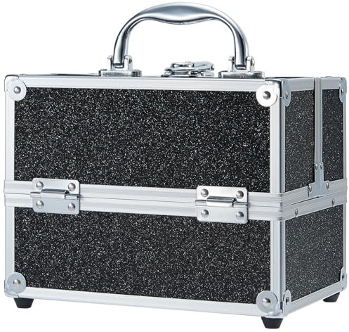 Valigetta Trucco Valigetta Cosmetici Vuota Beauty Case con serratura Valigetta Manicure Portagioielli Trousse Trucchi, Nero