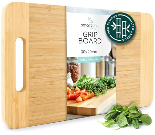 smartday Schneidebrett mit Griff aus Holz 100% Bambus - Küchenbrett massiv & schnittfest I Holzschneidebrett, Schneidbrett - Holzbrett für Küche & Servieren