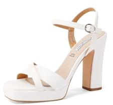 QUEEN HELENA Sandali con Tacco Alto con Plateau Casual Donna ZM9919 (Bianco, Sistema Taglie Calzature EU, Adulto, Donna, Numero, Media, 38)