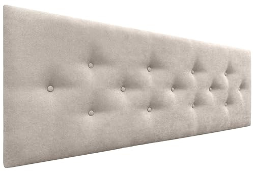 DHOME Kopfteil aus Kunstleder oder ACUALINE Stoff mit 3 versetzt angeordneten Knopfreihen Gepolstertes Luxus Kopfteil für Betten (Beiger Stoff, 145cm)