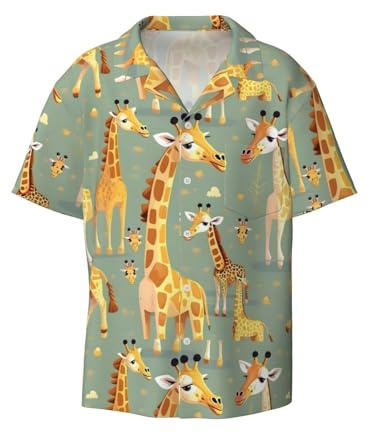 HTTUP Lindas camisas hawaianas de manga corta con cuello cubano con botones y estampado de jirafas para hombre, ligeras, NEGRO, M