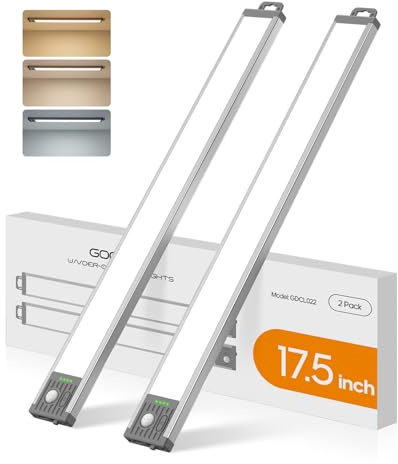 GOODEA 17.5Inch Under Cabinet Lighting, 4500mAh Rechargeable Battery Motion Sensor Light Indoor, Wireless Under Cabinet Lights for Kitchen, Closet（2 Pack-17.5 inch