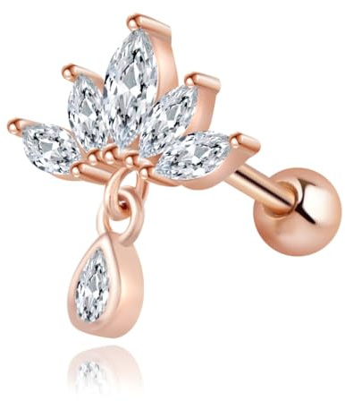 Miss Lovie Helix Piercings Aus Silber 925 Als Ohrstecker, Tragus Piercing Rosegold Mit Funkelnden Zirkonia Steinen, Geliefert In Schmuck Geschenkbox
