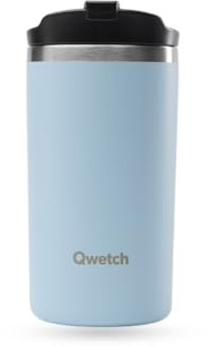 QWETCH - Travel Mug Isotherme - Bleu Pastel 350ml - Thermo Café & Thé en Inox - 6h Chaud et 12h Froid - Étanche, Mug de voyage