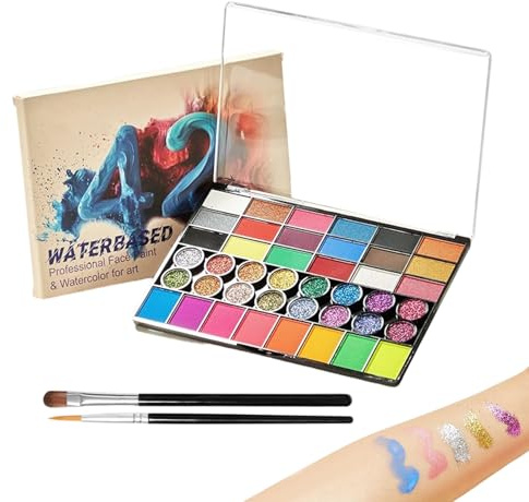 Ylnailky Kit Maquillage Enfant | 42 Couleurs Palette Maquillage Visage Activable à L'eau - Palette Portable pour Noël Scène Halloween Carnaval École Fêtes