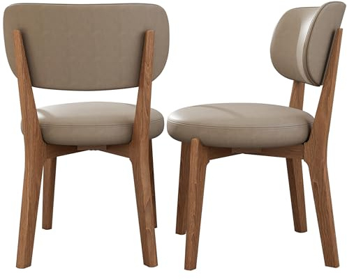 Juego de 2 sillas de comedor tapizadas con respaldo, elegantes patas de madera de nogal para cocina, sala de estar, oficina y salón, muebles modernos de color caqui oscuro
