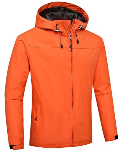 SimidunEUR Homme Veste Imperméable Coupe Vent Manteau de Pluie avec Capuche, Raincoat Légère en Softshell pour randonnée pêche chasse escalade,Orange,5XL