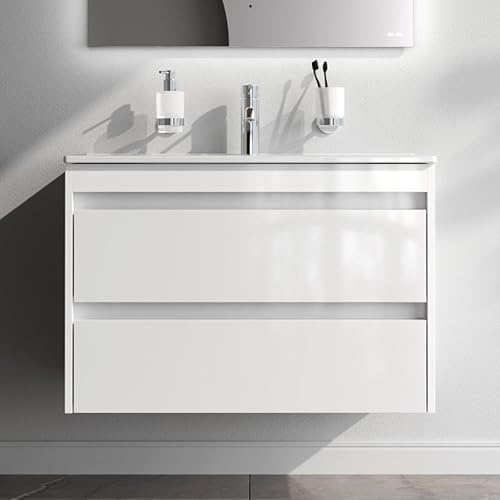 AM.PM Waschbeckenunterschrank Hängend mit Waschbecken, Badmöbel Set für Badezimmer & Gäste-WC, Waschtischunterschrank mit 2 Schubladen, Spike Weiß (80/54 cm)