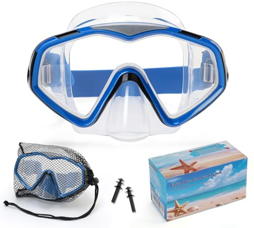 Diving Mask, Adults Swimming Goggles with Nose Cover, Anti-Leak Silicone Adult Snorkel Mask, Wide View Swim Goggles with Fabric Strap and Ultra Clear PC Lens