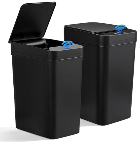 2er Set Automatischer Mülleimer mit Sensor (15L & 12L) – Mülleimer Bad mit Deckel, Intelligente, Leise und Wasserdichte Abfallbehälter für Küche, Bad, Büro und Schlafzimmer mit 3 Öffnungsmodi