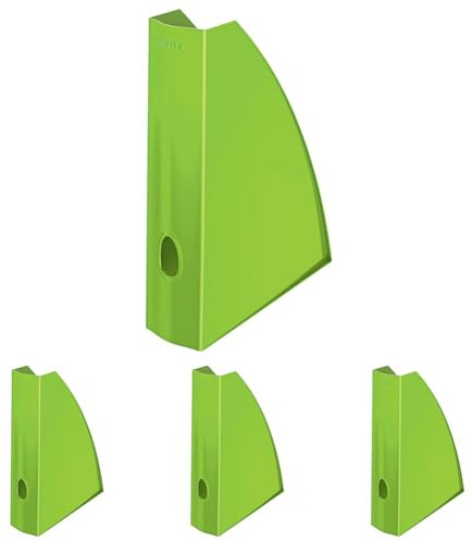 Leitz Stehsammler, A4, Zur Aufbewahrung von Dokumenten und Zeitschriften, Mit Griffloch, Grün, WOW, 52771054 (Packung mit 4)
