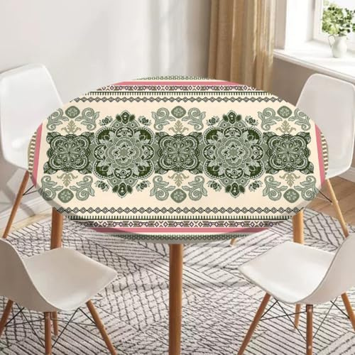 Odot Tischdecke Abwaschbar Rund mit Gummizug Klassisches Mandala Tischdecke Rund 60-180cm Abwischbar Wasserdicht Gartentischdecke für Draußen Spanntischdecke für Garten Versammlung (Paisley,180cm)