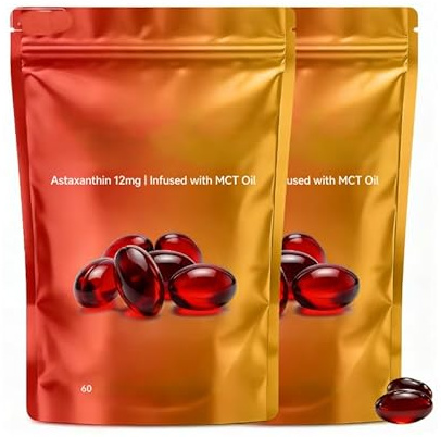 Astaxanthin 12mg| med MCT-olja |Färsk mikroalgerkälla | Stöd för ögon och hud| Icke-GMO, glutenfri (60 count),2Pcs