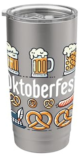 Motivo Oktoberfest con boccali di birra e pretzel per i Bicchiere termico in acciaio inox doppia parete
