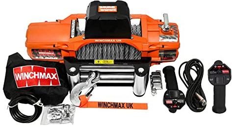 Winchmax 13,500 Libras (6,123 kg) Serie SL Cabrestante eléctrico Original Naranja de 24v. Control Remoto inalámbrico Doble.