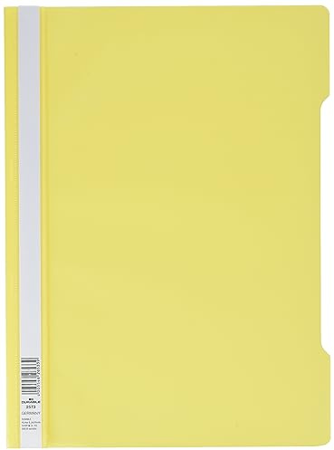 Durable Sichthefter (A4 Standard, PP) 25er Packung gelb, 252304 | Heftmechanik für gelochtes Schriftgut, transparenter Vorderdeckel, PP Kunststoff, Griffstanzung am Rand