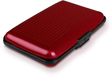 RFID Blocking Anti Scan Aluminium Security Wallet Card Holder Hard Case for Credit Debit ID UK EU Driving License Oyster Travel Points Business Cards and Bank Notes 7 Colours (Red)