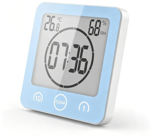 FXxswey LCD Reloj de Ducha Digital, Reloj de baño Reloj de Ducha Impermeable Reloj Temporizador Temperatura Humedad Pared Ducha Reloj Reloj Temporizador de Cocina (Azul)