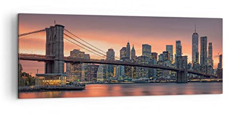 Lienzos decorativos Nuevo york puente noche Cuadro Sobre Lienzo Moderno 140x50cm Cuadros Decoracion Salon Dormitorio Cocina Cuadros Pared Imágenes Grande XXL Wall Art Prints Decor AB140x50-4048