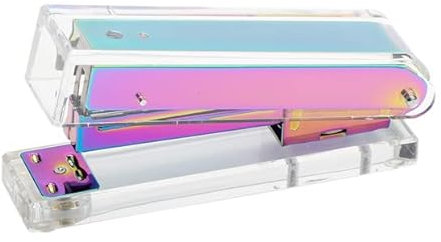 Clear Acrylic Rainbow Stapler Colorful Desktop Manual Staplers with Top Modern Design Sleek Office and Desk Accessories Gift Idea (Rainbow)