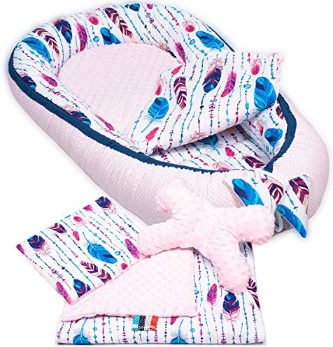 PaLulli 3-TLG Baby Ausstattung-Set Kuschelnest Babynest 95x55cm Baby-Matratze Kuscheldecke Babybett 100% Baumwolle Hypoallergisch Für 0-8 Monate