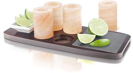 Final Touch Tequila Board with Salt Shot Glasses, 7 Piece Set