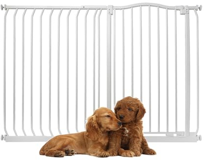 Bettacare Extra Tall Curved Top Hundgrind, 134cm - 143cm, Mattvit, Extra Höjd 100cm, Tryckmontering Husdjursgrind för Hund och Valp, Husdjursbarriär för Hund, Enkel Installation