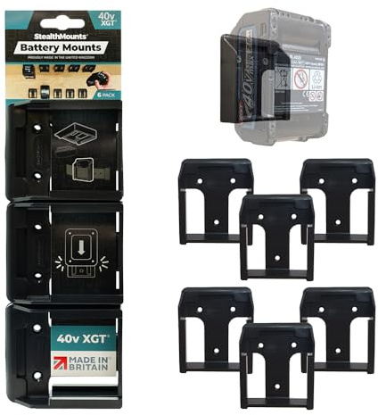 StealthMounts Batteriehalter kompatibel mit Makita XGT 40 V, schnurlose Batteriehalterung für 40 V Elektrowerkzeuge, 6 Stück, Werkstatt-Organizer, hergestellt in Großbritannien