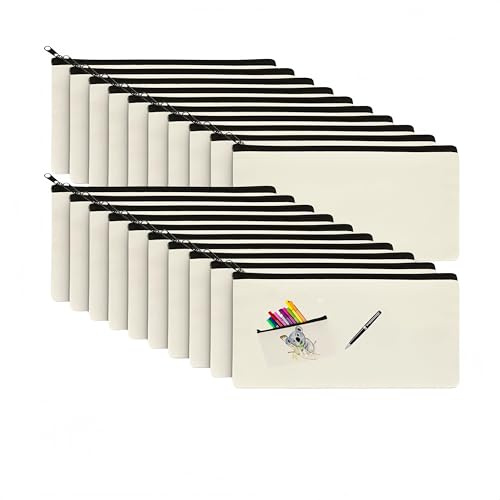 Loopunk 10PCS10 DIY Blanko Stoffbeutel Klein – Kosmetiktasche mit Reißverschluss zum Bemalen, Federmäppchen, Stofftasche für Farben, Pinsel – Bastelbedarf.21 x 12 cm(schwarzer Reißverschluss)