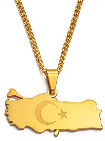 LIUZIXI Turquie Carte Pendentif Collier - Charme Ethnique Turcs Pays Carte Drapeau Pendentif - Hip Hop À La Mode Chaîne Mince Bijoux pour Hommes Femmes Cadeau De Fête d'anniversaire