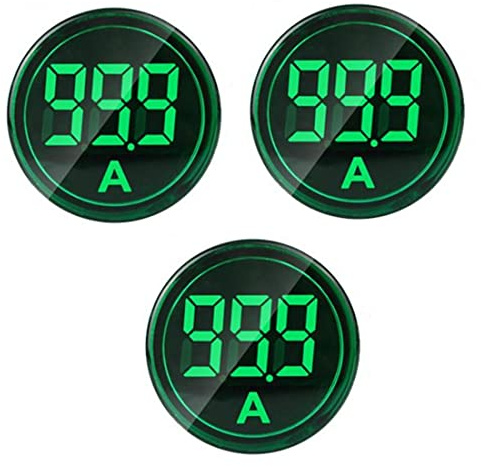 Szliyands 3pcs Digital Display AC Current Indicator, 22mm Round Head LED Current Tester 0~100A Ammeter Monitor (Green)