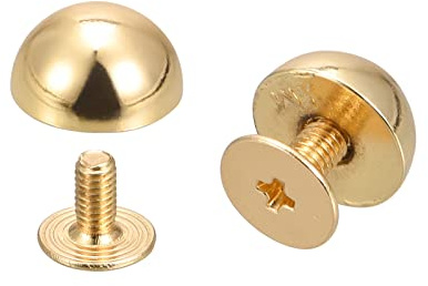 sourcing map 20 Sätze 10x6mm Runde Nieten Taschenfüße Pilznieten Metallnieten Nieten mit Schraubverschluss, Solide Rundkopf Ledernieten Schraubnieten Hohlrundkopf Ledernieten Gold