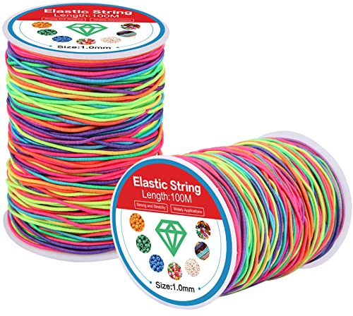 Navie Mobi 100 Meter Elastische Faden Perlenschnur Gummiband für Armbänder Reißfest 1mm,Dehnbare Gummifaden Bastelschnur Gummikordel Regenbogen Nylonschnur für Schmuckherstellung,DIY Schmuck