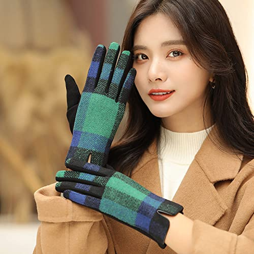 Liyinco Frauen Winterhandschuhe Klassische Farbig Gestreifte Plüsch Warme Wollhandschuhe rutschfest Berührbare Outdoor Reiten Fünf-Finger-Handschuhe Für Den Winter Im Freien Grün Einheitsgröße