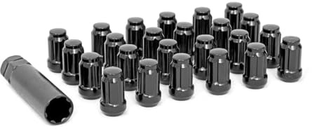 Rough Country 24-Piece Lug Nut Set - 1/2 x 20 Thread, Bulge Acorn Style, Black Lug Nuts with Socket Key, Corrosion-Resistant for Aftermarket Wheels