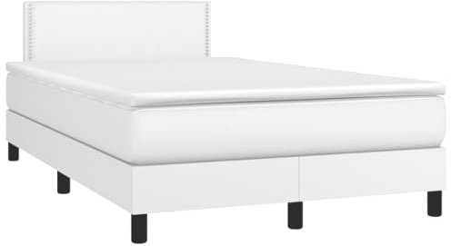vidaXL Boxspringbett mit Matratze LED Kunstlederbett Polsterbett Doppelbett Bett Schlafzimmerbett Bettgestell Bettrahmen Lattenrost Hotelbett Weiß 120x200cm