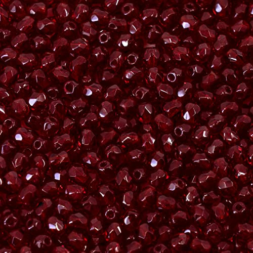 100 pcs Faceted Fire Polished Pressed Czech Glass Beads 3 mm, Bohemian Dark Ruby Red - 90100
