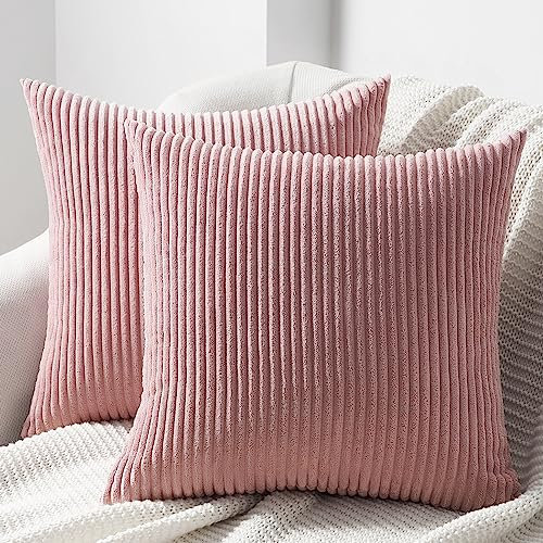 Topfinel Kissenbezug 40x40 rosa 2er Set Kordsamt gestreiftes Muster Kissenbezüge Kissenhülle Dekokissen Sofakissen Couchkissen Dekokissen Zierkissenbezug Deko Kissenhüllen Wohnzimmer