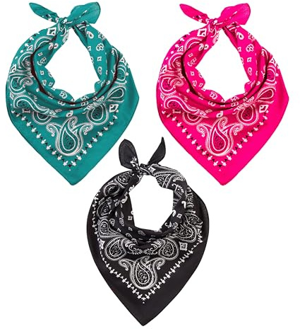 LOVARZI Set aus 3 Bandanas in Schwarz, Pink & Teal - Kopftücher Herren & Damen Baumwolle