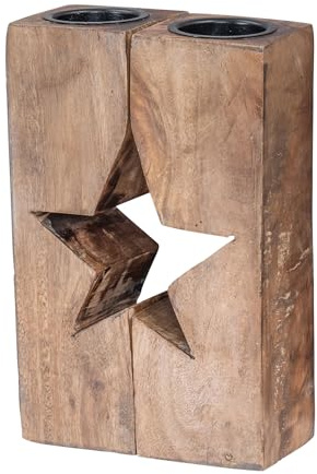 levandeo Teelichthalter Stern H20cm Mango-Holz Natur Braun Kerzenhalter Geteilt Tischdeko Weihnachtsdeko