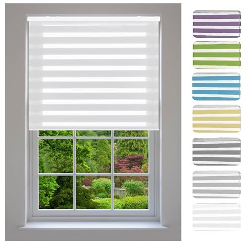 Estor Noche Y Día 75 x 250 cm fácil instalación Persianas Enrollable Disponible en Varias Medidas para salón, Cocina, Blanco