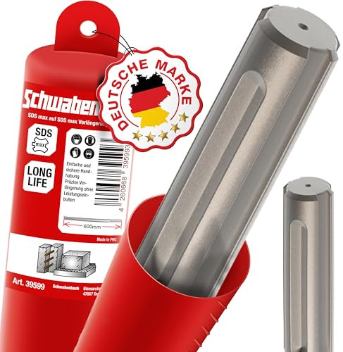 SCHWABENBACH ® SDS Max – Forets, Couronnes et Accessoires de Perçage Professionnels – Forets à Béton, Adaptateurs et Outils SDS pour Marteaux Perforateurs (600 - SDS MAX À SDS MAX - EXTENSION)