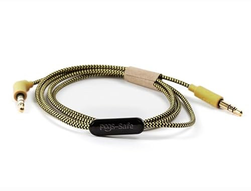 POGS - Safe | Câble audio 3,5 mm pour casque The Gecko & The Elephant | Limitation du volume 85 dB | Technologie Safe | Microphone intégré | Câble textile anti-nœuds de 1 mètre (jaune)