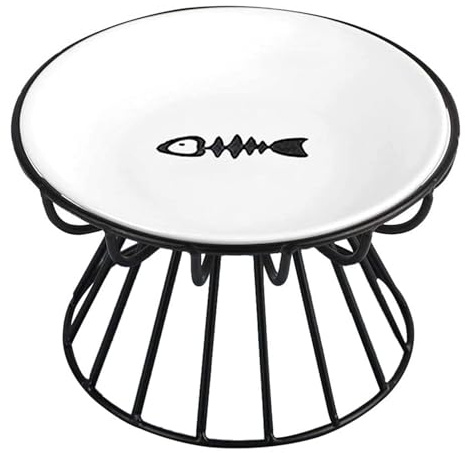 Raised Cat Food Bowl, Ceramic Cat Dish with Metal Stand