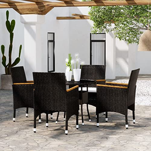 Gecheer 5-TLG. Polyrattan Sitzgruppe Garten Essgruppe 4 Personen Gartenmöbel Set Gartenlounge Set Gartentisch mit Stühlen Balkonmöbel Loungemöbel Gartengarnitur Sitzgarnitur Poly Rattan Schwarz