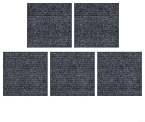 Sileduove 5 Stück Teppichfliesen Moskau, 30x30cm Bodenbelag Selbstklebend Gewerbeteppich mit Antirutsch, strapazierfähiger Teppich Bodenbelag(Dark grey)
